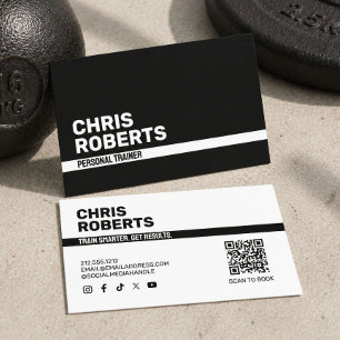 Tarjeta De Visita Entrenador Personal de Fitness Minimalista Negro