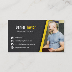 Tarjeta De Visita Entrenador Personal de Fitness Negro Moderno con F
