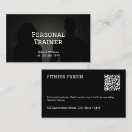 Tarjeta De Visita Entrenador personal de fitness QR negro