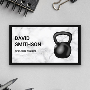 Tarjeta De Visita Entrenador personal de Kettlebell de mármol blanco
