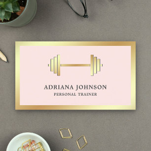 Tarjeta De Visita Entrenador personal de Rubor Pink Gold Dumbbell Fi