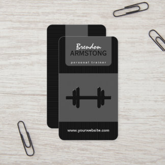 Tarjeta De Visita Entrenador personal Dumbbell Pinstripe negro y gri