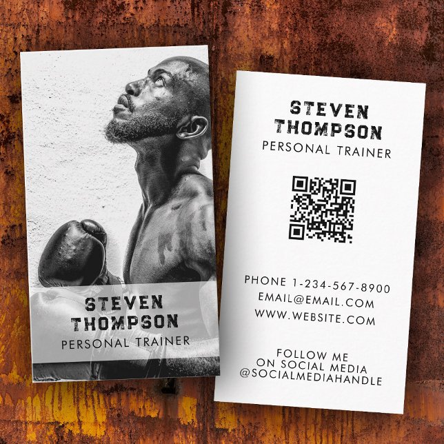 Tarjeta De Visita Entrenador personal Fitness Atleta Foto Código QR (Personal Trainer Fitness Athlete Photo QR Code Business Card)