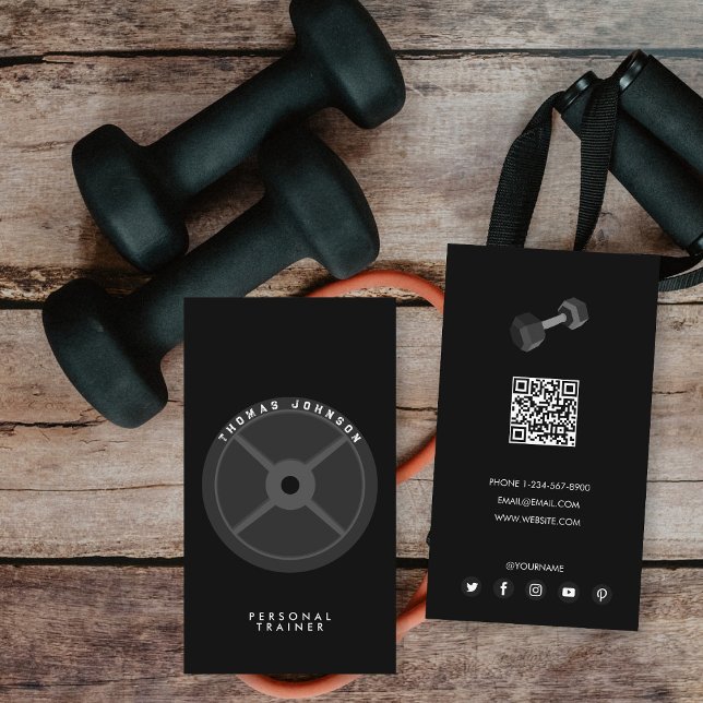Tarjeta De Visita Entrenador personal Fitness Placa de peso Dumbbell (Personal Trainer Fitness Weight Plate Dumbbell Business Card)