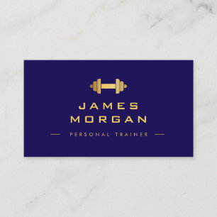 Tarjeta De Visita Entrenador Personal Gold Dumbbell Azul Marino