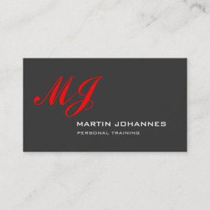 Tarjeta De Visita Entrenador Personal Gris Monograma Rojo