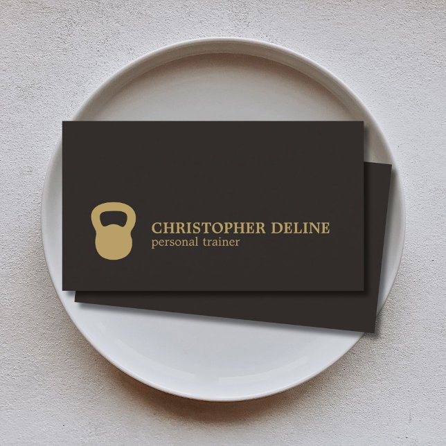 Tarjeta De Visita Entrenador personal Guay Simple Black Gold Kettleb (Subido por el creador)