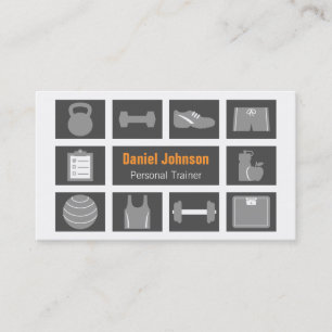 Tarjeta De Visita Entrenador Personal Iconos de Fitness Modernos Gri