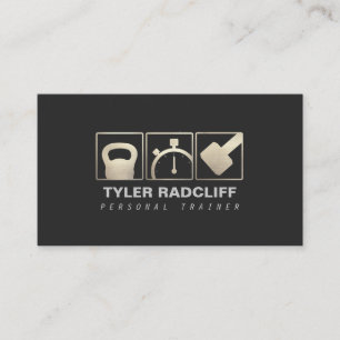 Tarjeta De Visita Entrenador personal Kettlebell, Dumbbell, Stopwatc