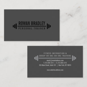Tarjeta De Visita Entrenador Personal Minimalista Negro y Gris Fitne