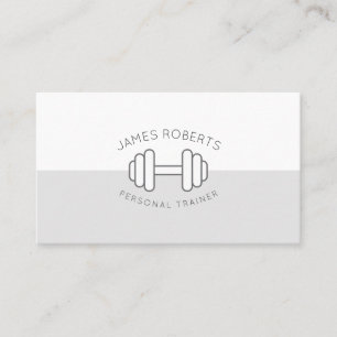 Tarjeta De Visita Entrenador personal mínimo de Dumbbell Gris y Blan
