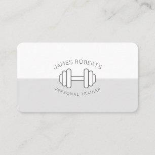 Tarjeta De Visita Entrenador personal mínimo Dumbbell gris y blanco