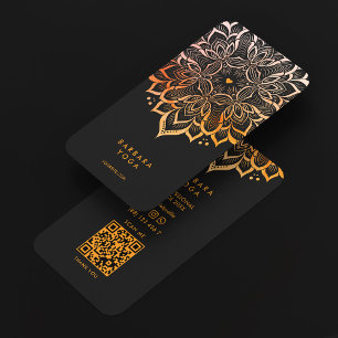 Tarjeta De Visita Entrenador Personal Mínimo Mandala Negro Naranja