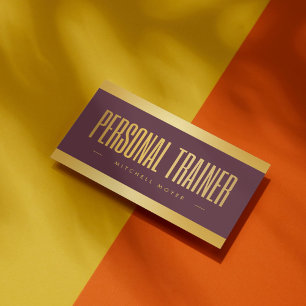 Tarjeta De Visita Entrenador Personal Moderno Fitness burdeos y dora