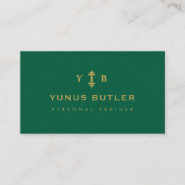 Tarjeta De Visita Entrenador Personal Monograma Pesa Verde Esmeralda