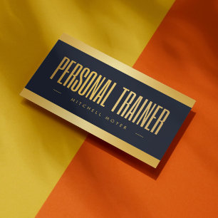 Tarjeta De Visita Entrenador Personal Profesional Azul Marino y Dora