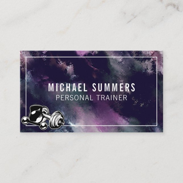 Tarjeta De Visita Entrenador personal Purple Gym Coach Pesa Dumbbell (Anverso)