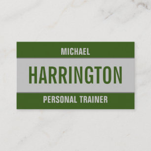 Tarjeta De Visita Entrenador personal retro verde y gris minimalista