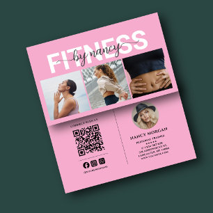 Tarjeta De Visita Entrenador Personal Rosa 3 Cuadrícula de Fotos Cód