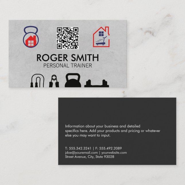 Tarjeta De Visita Entrenador personal | Trabajo en casa | QR (Anverso / Reverso)
