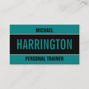 Tarjeta De Visita Entrenador personal Verde azulado y negro sencillo