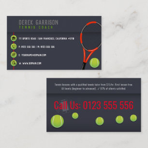 Tarjeta De Visita Entrenador Profesional de Tenis   Tennis Racket