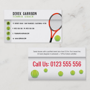 Tarjeta De Visita Entrenador Profesional de Tenis   Tennis Racket