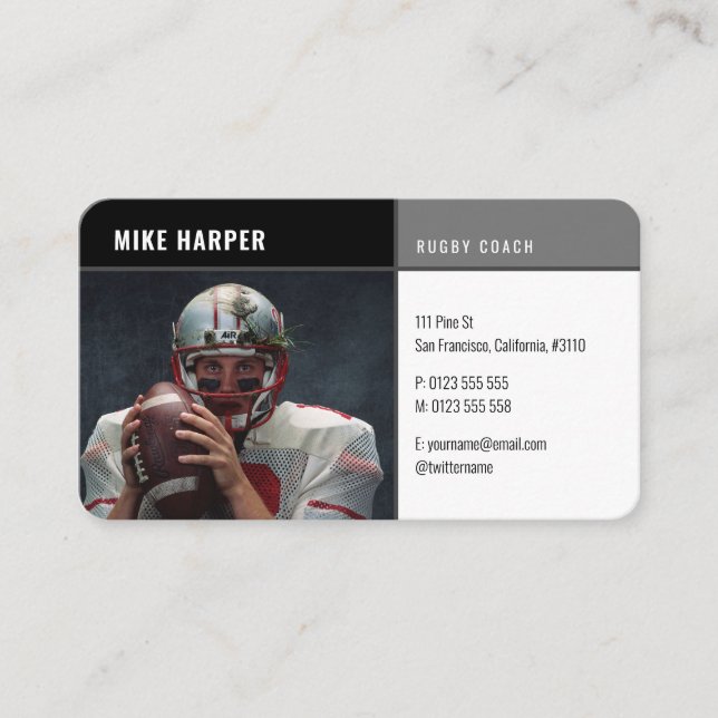 Tarjeta De Visita Entrenador profesional | Deporte maestro de rugby (Anverso)