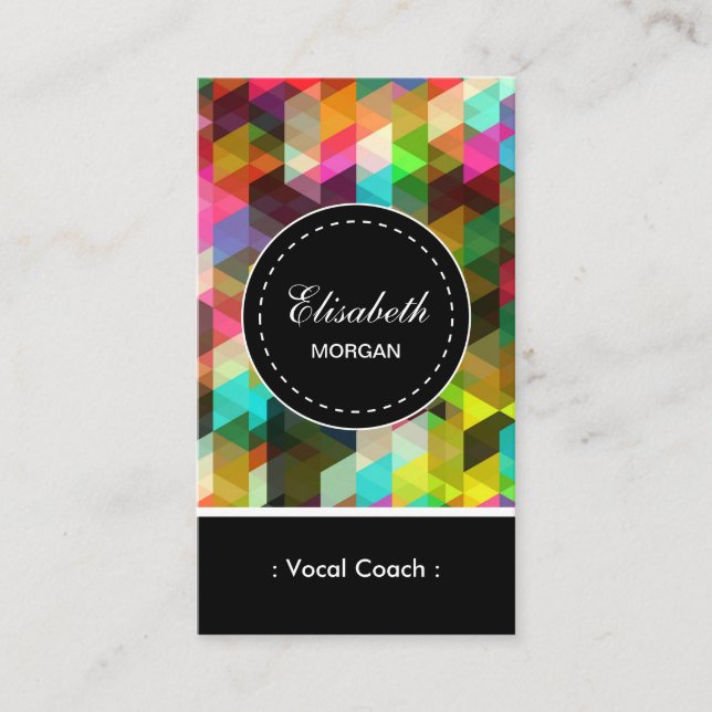 Tarjeta De Visita Entrenador vocal - Patrón mosaico colorido (Anverso)