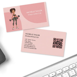 Tarjeta De Visita Entrenadora de Fitness de Dibujos Animados Rosada