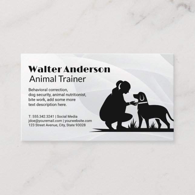Tarjeta De Visita Entrenadora de perros para mujeres | Servicios par (Anverso)