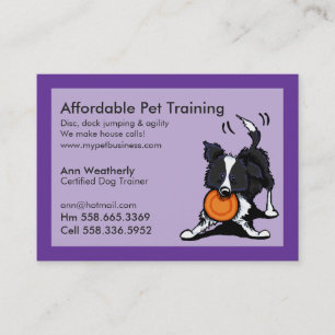 Tarjeta De Visita Entrenamiento de Mascota Perro Collie Púrpura