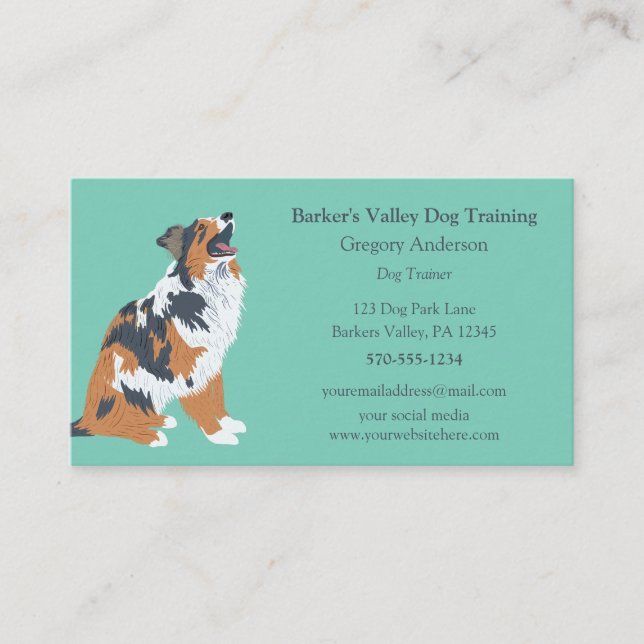 Tarjeta De Visita Entrenamiento de perros, Mascota sentando pastor a (Anverso)