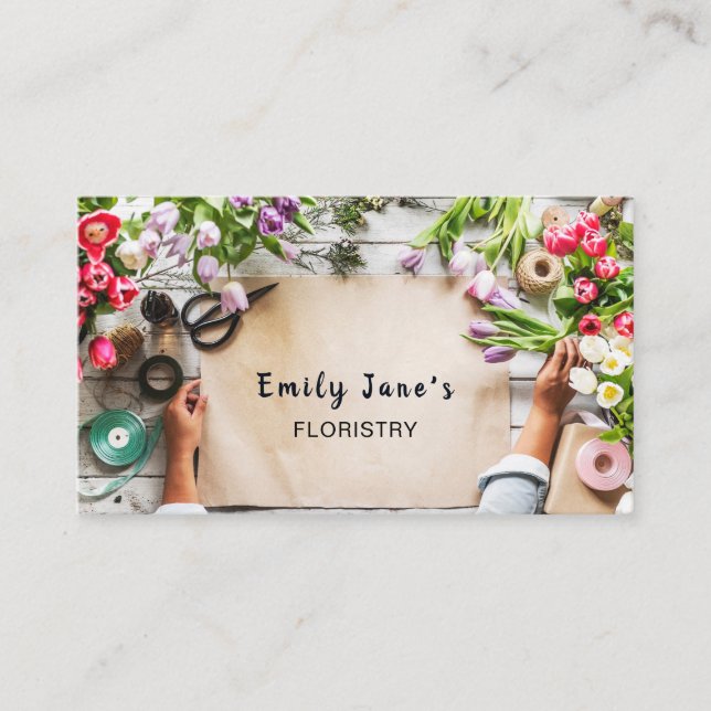 Tarjeta De Visita Envuelto floral, floristería (Anverso)
