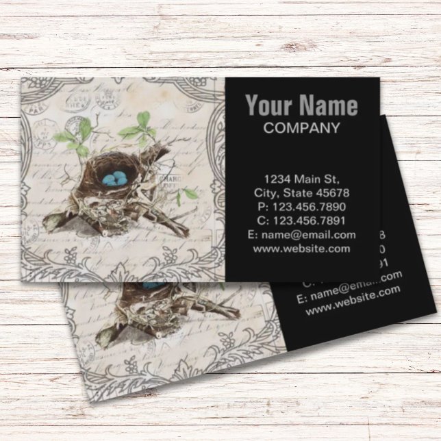 Tarjeta De Visita ephemera french botánico robin huevo nido de ave (ephemera french botanical robin eggs bird nest business card)