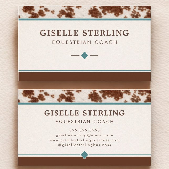 Tarjeta De Visita Equestrian Coach Rustic Cowhide Western (Subido por el creador)