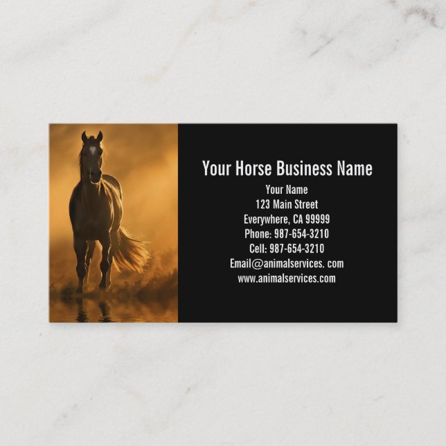 Tarjeta De Visita Equine Horse Boarding Lessons Vet Business (Anverso)