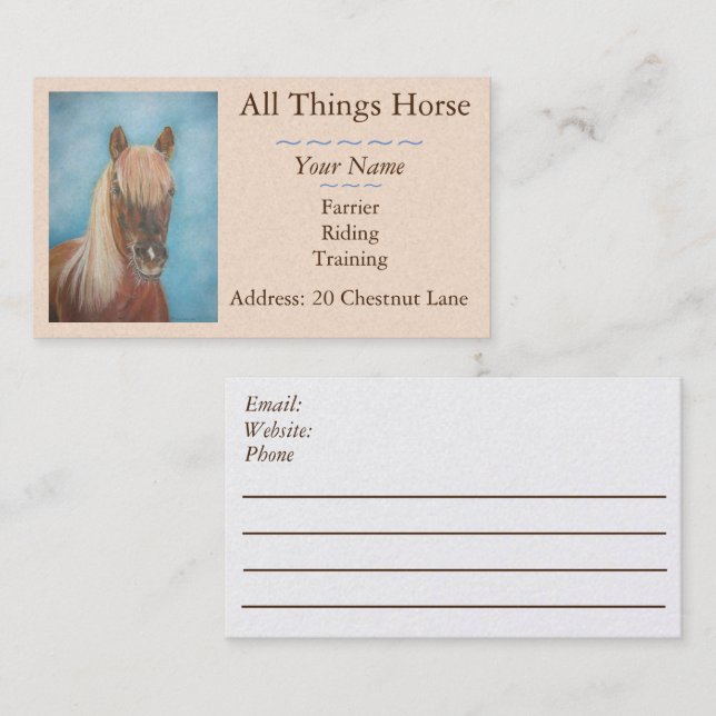 Tarjeta De Visita equino bello caballo marrón de castaño (Anverso / Reverso)