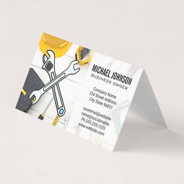 Tarjeta De Visita Equipo de Construcción | Herramientas Manuales par (Anverso)