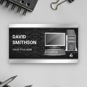 Tarjeta De Visita Equipo de escritorio de Damask negro Equipo técnic