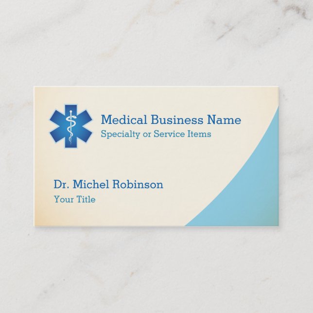 Tarjeta De Visita Equipo de símbolo médico de Asclepius - Azul crema (Anverso)