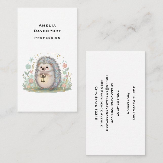 Tarjeta De Visita Erizo Adorable con Linterna (Anverso / Reverso)