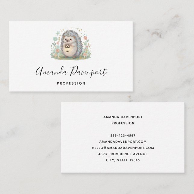 Tarjeta De Visita Erizo Adorable con Linterna (Anverso / Reverso)
