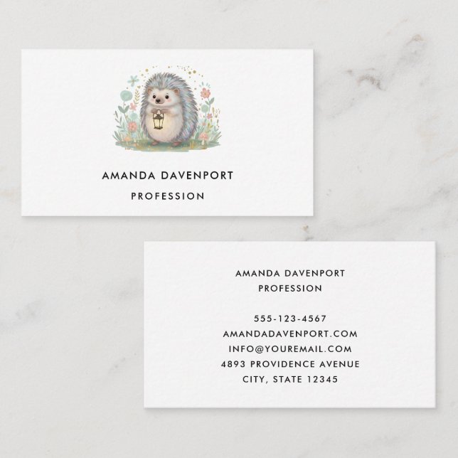 Tarjeta De Visita Erizo Adorable con Linterna (Anverso / Reverso)