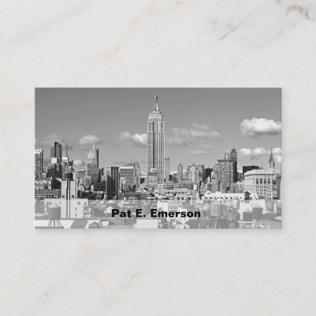 Tarjeta De Visita ESB NYC Skyline Puffy Nubes BW (Anverso)