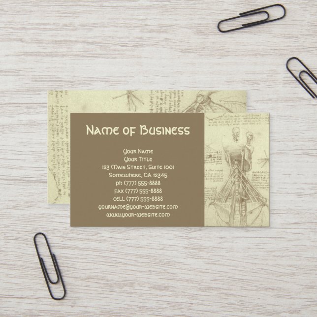 Tarjeta De Visita Esbozo anatómico de la columna vertebral Leonardo  (Anverso/Reverso In Situ)