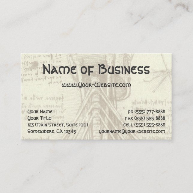 Tarjeta De Visita Esbozo anatómico de la columna vertebral Leonardo  (Anverso)