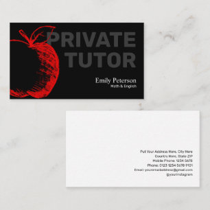 Tarjeta De Visita Esbozo de Apple Rojo Tutor privado moderno negro
