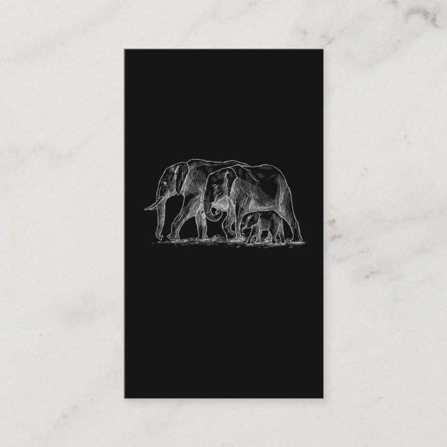 Tarjeta De Visita  Esbozo de la familia del elefante, animales salva (Anverso)