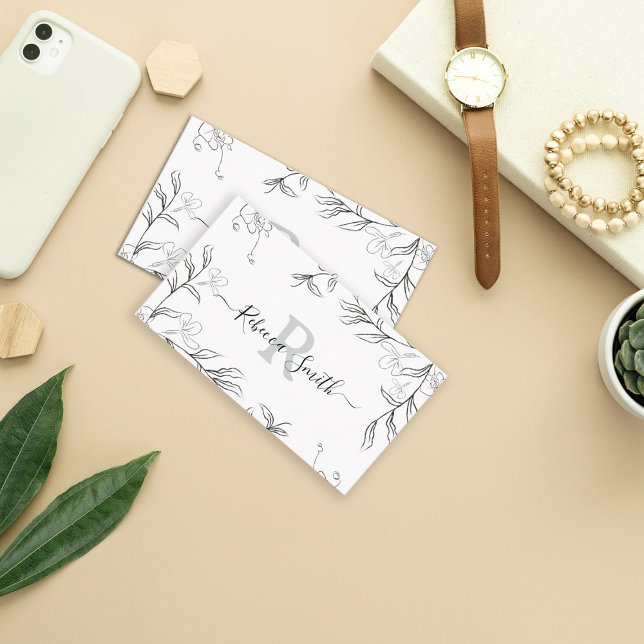 Tarjeta De Visita Esbozo femenino Floral gris Código QR (Subido por el creador)